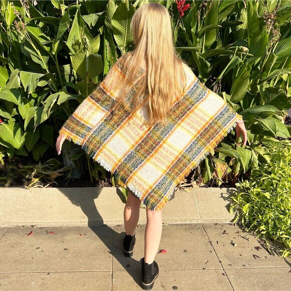 Angie Women's Plaid Poncho Autumn Colors Handkerchief - One Size - Picture 4 of 8